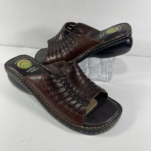 Earth Shoe Berkshire Brown Leather Woven Slides Sandals Women’s 8 Gelron 2000